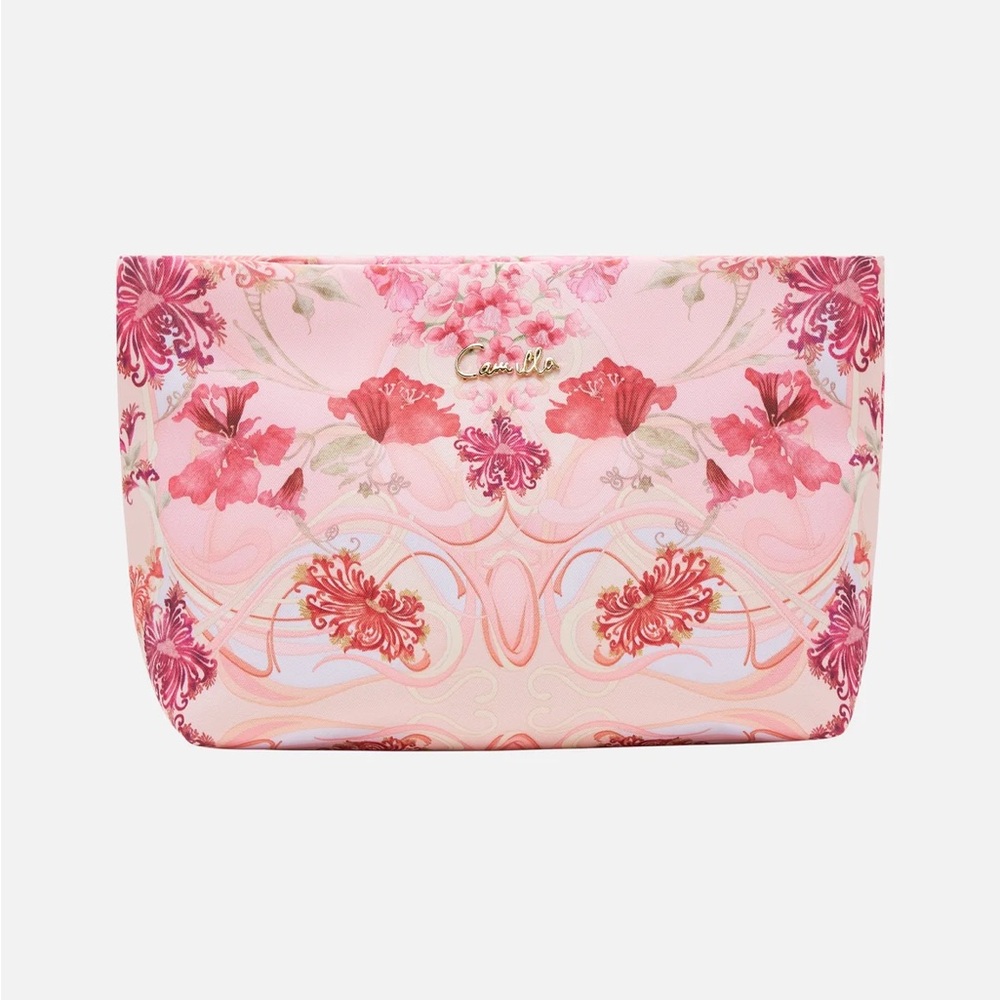 CAMILLA โBlossoms and Brushstrokesโ pink floral small makeup travel bag pouch